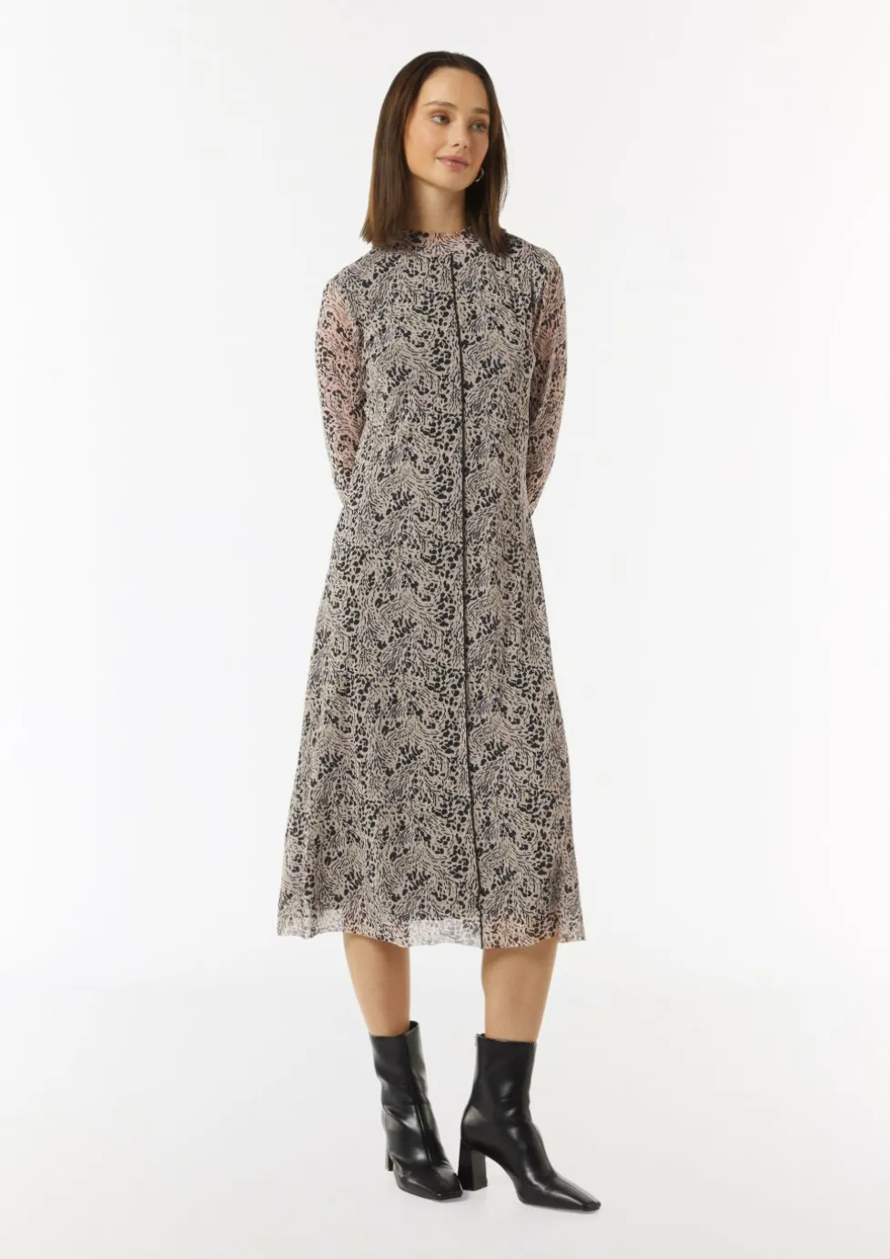 Hochgeschlossenes Midi-Kleid aus Mesh