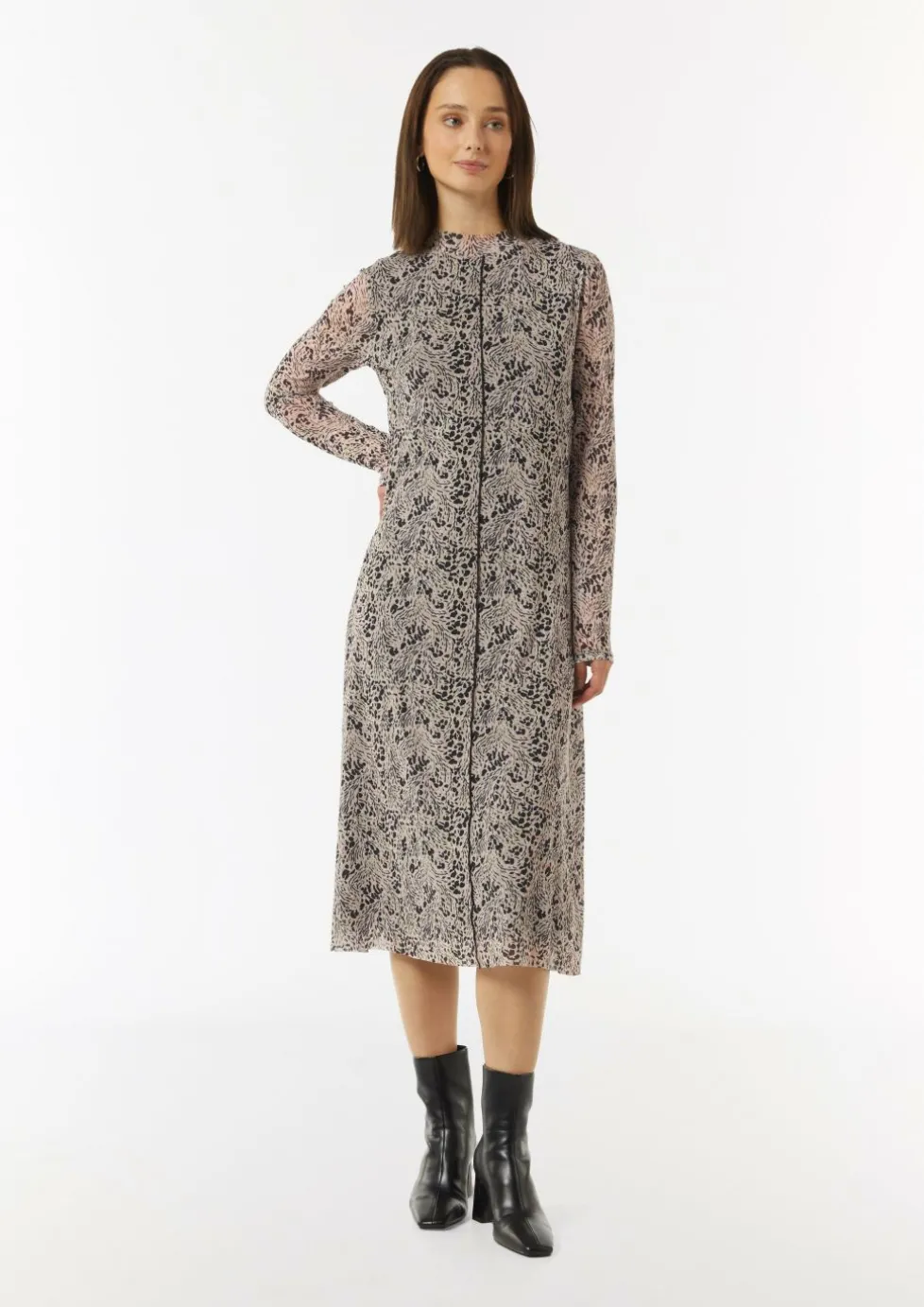 Hochgeschlossenes Midi-Kleid aus Mesh