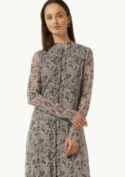 Hochgeschlossenes Midi-Kleid aus Mesh