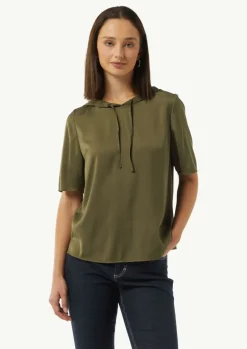 Hoodie-Bluse aus satiniertem Viskosemix