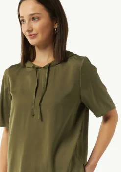 Hoodie-Bluse aus satiniertem Viskosemix