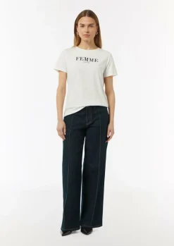 Jeans-Hose mit Wide Leg und Ziernähten