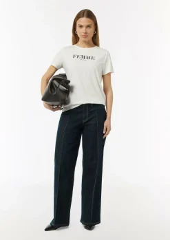 Jeans-Hose mit Wide Leg und Ziernähten