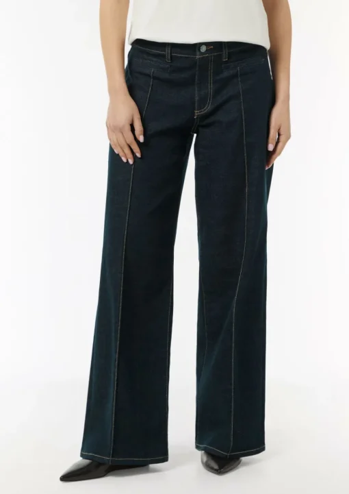 Jeans-Hose mit Wide Leg und Ziernähten