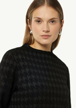 Jerseyshirt mit Hahnentrittmuster und Stehkragen