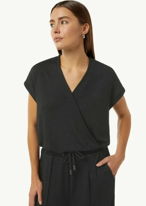 Jumpsuit in Wickel-Optik mit Metallic-Effekt