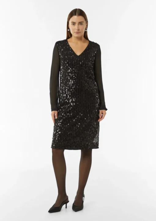 Kurzes Paillettenkleid mit Chiffon-Ärmeln