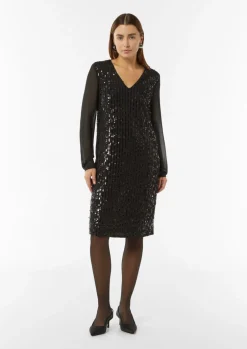 Kurzes Paillettenkleid mit Chiffon-Ärmeln