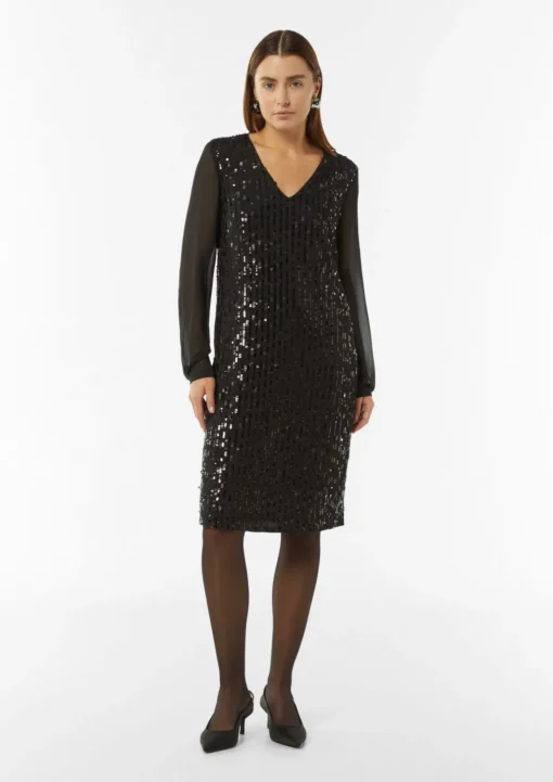 Kurzes Paillettenkleid mit Chiffon-Ärmeln