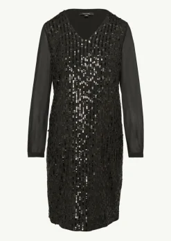 Kurzes Paillettenkleid mit Chiffon-Ärmeln