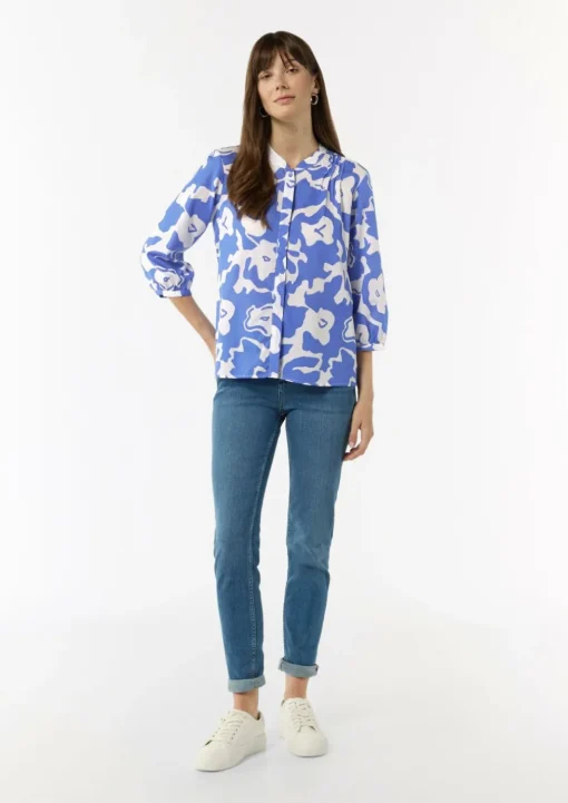 Lyocellbluse mit Faltendetail und 3/4-Ärmeln