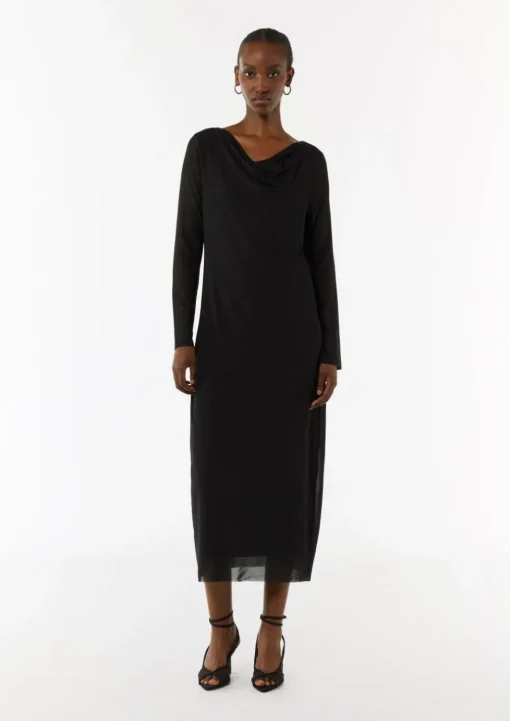 Mesh-Kleid im Slim Fit mit Wasserfall-Ausschnitt