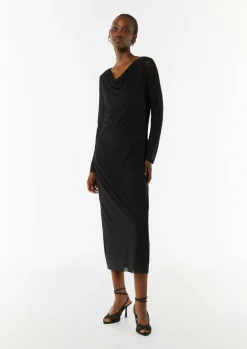 Mesh-Kleid im Slim Fit mit Wasserfall-Ausschnitt