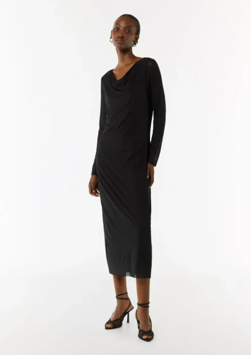 Mesh-Kleid im Slim Fit mit Wasserfall-Ausschnitt