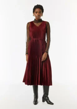 Plissee-Kleid aus Viskose mit Gürtel