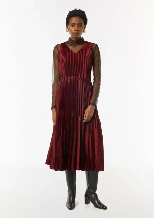 Plissee-Kleid aus Viskose mit Gürtel