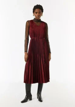 Plissee-Kleid aus Viskose mit Gürtel