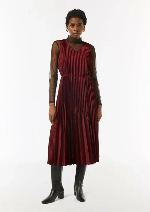 Plissee-Kleid aus Viskose mit Gürtel