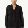 Plissierte Chiffon-Bluse mit Schleifen-Detail