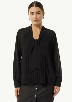 Plissierte Chiffon-Bluse mit Schleifen-Detail