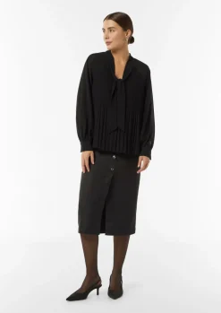 Plissierte Chiffon-Bluse mit Schleifen-Detail