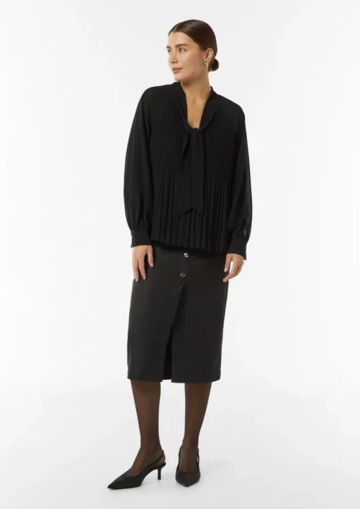 Plissierte Chiffon-Bluse mit Schleifen-Detail