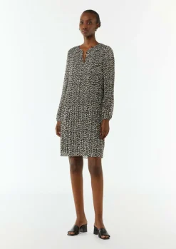 Plissiertes Chiffon-Kleid mit Leo-Print
