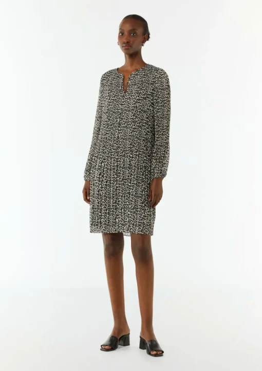 Plissiertes Chiffon-Kleid mit Leo-Print