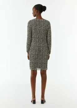 Plissiertes Chiffon-Kleid mit Leo-Print