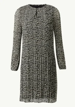 Plissiertes Chiffon-Kleid mit Leo-Print