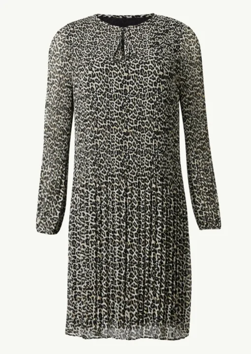 Plissiertes Chiffon-Kleid mit Leo-Print