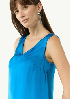 Ärmelloses Shirt aus Viskosemix mit Tunika-Ausschnitt