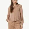Satinbluse mit gerafftem Bund