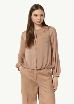 Satinbluse mit gerafftem Bund