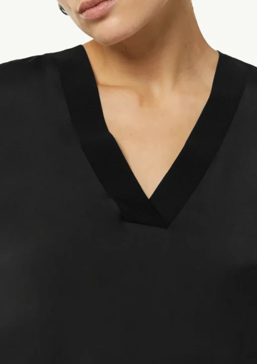 Satin-Bluse mit Rippbündchen