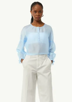 Schimmernde Lyocellbluse mit Raff-Details