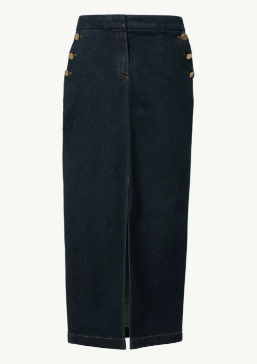 Schmal geschnittener Denimrock mit goldfarbenen Zierknöpfen