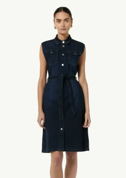 Schmal geschnittenes Jeanskleid mit Bindegürtel