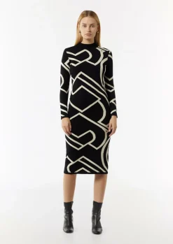 Schmales Jacquard-Kleid mit Logo-Design