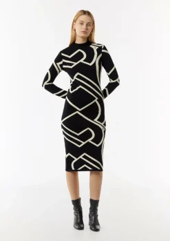 Schmales Jacquard-Kleid mit Logo-Design