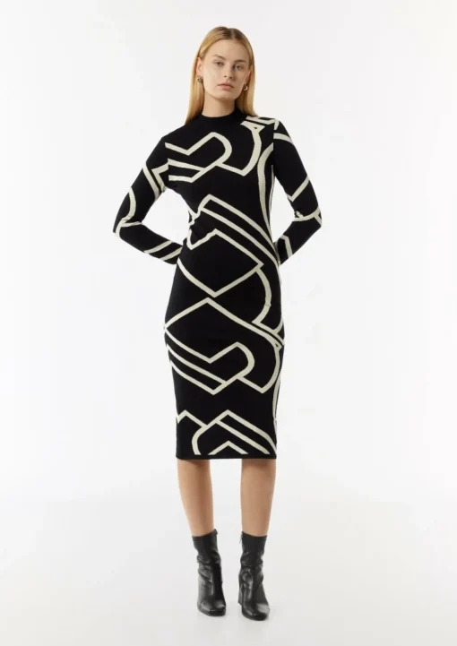 Schmales Jacquard-Kleid mit Logo-Design