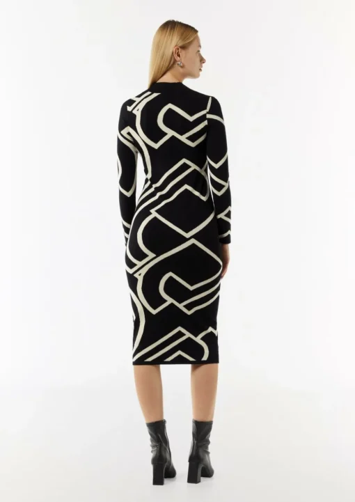 Schmales Jacquard-Kleid mit Logo-Design