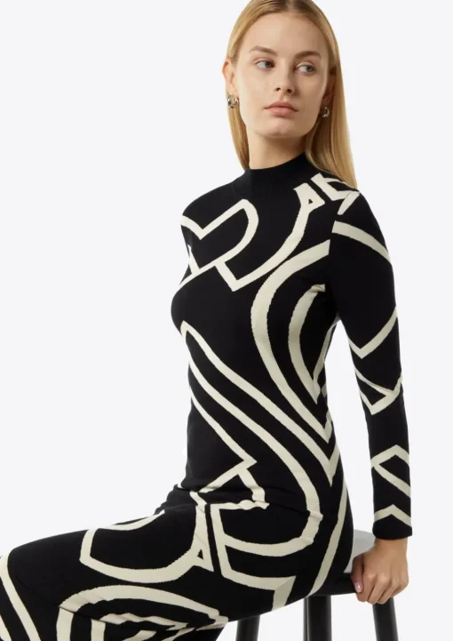 Schmales Jacquard-Kleid mit Logo-Design