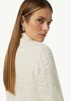 Semitransparente Jacquard-Bluse mit Stehkragen