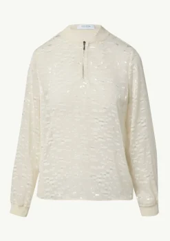 Semitransparente Jacquard-Bluse mit Stehkragen