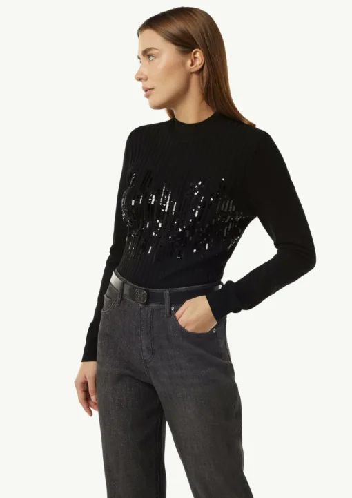 Slim-Fit-Strickpullover mit Paillettenbesatz