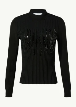 Slim-Fit-Strickpullover mit Paillettenbesatz