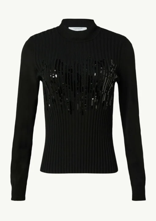 Slim-Fit-Strickpullover mit Paillettenbesatz