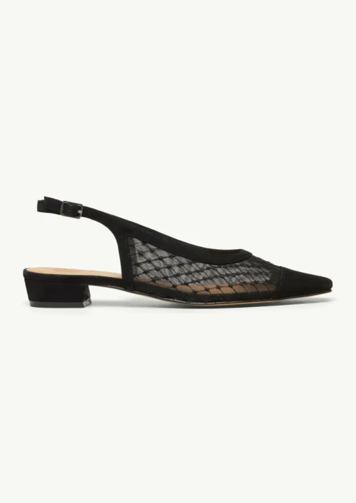 Slingback-Ballerinas aus Veloursleder und Mesh