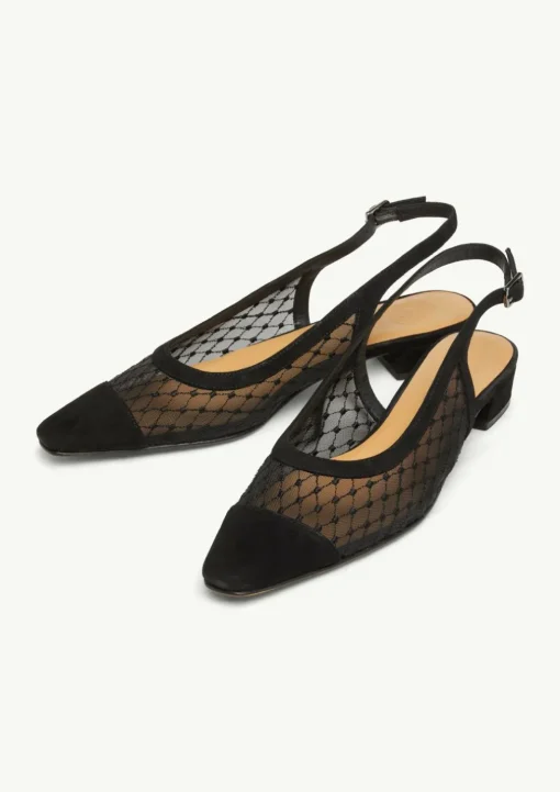 Slingback-Ballerinas aus Veloursleder und Mesh